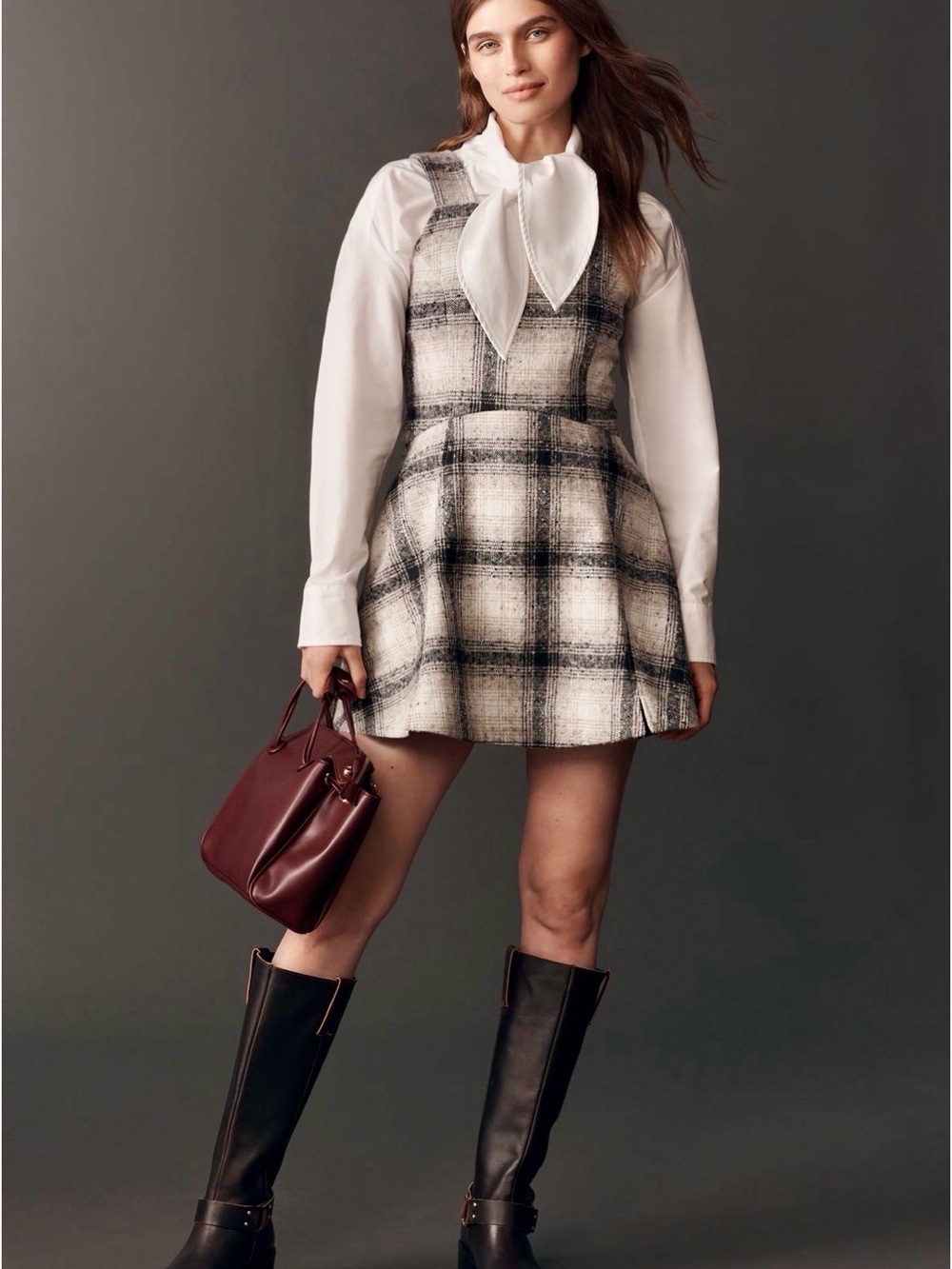 Anthropologie Black & Cream Plaid Sleeveless Mini Dress/Skort 0 NWT